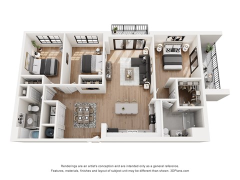 Floor plan for 3 beds, 2 baths, 1337 sqft